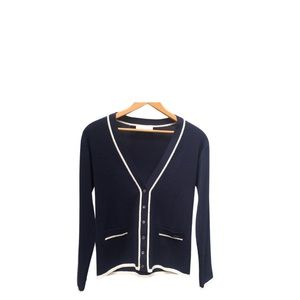 Carven navy cardigan with white trim